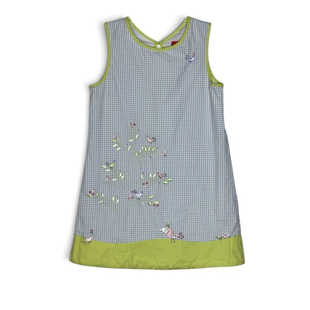 Gymboree A Bird’s Life Blue Green Gingham Embroidered Dress Vintage Girls Size 8